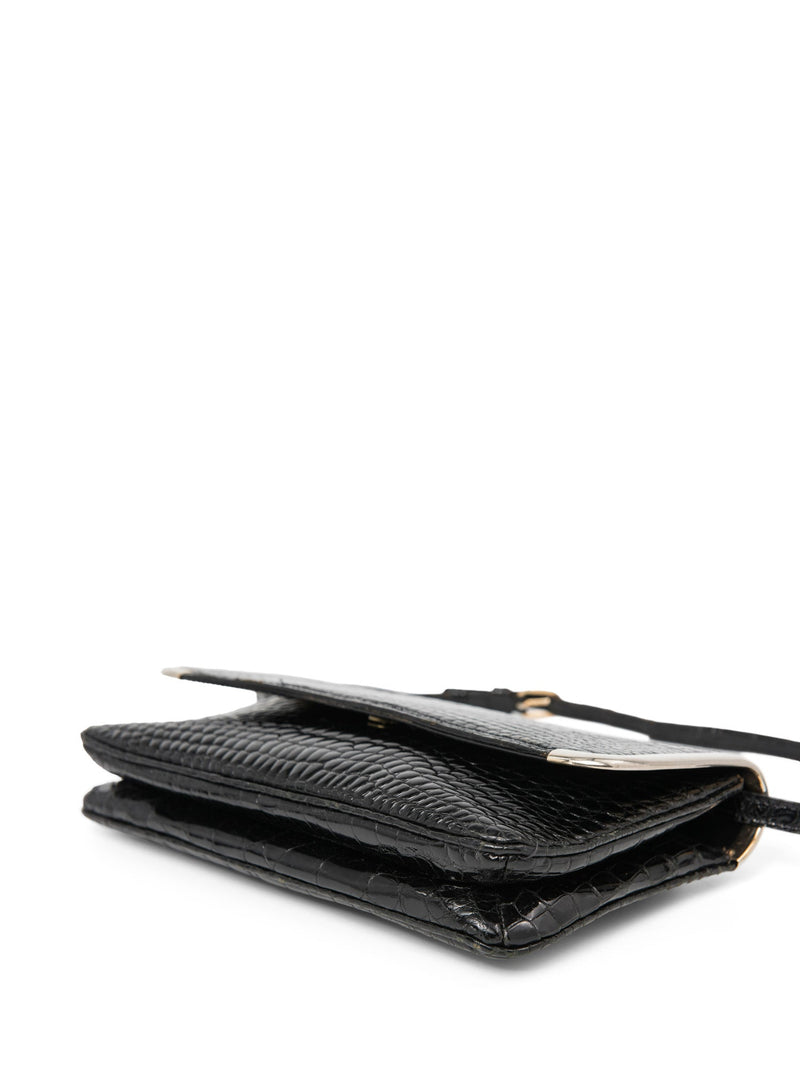 Loewe Crocodile Leather Flap Bag Black Gold-designer resale
