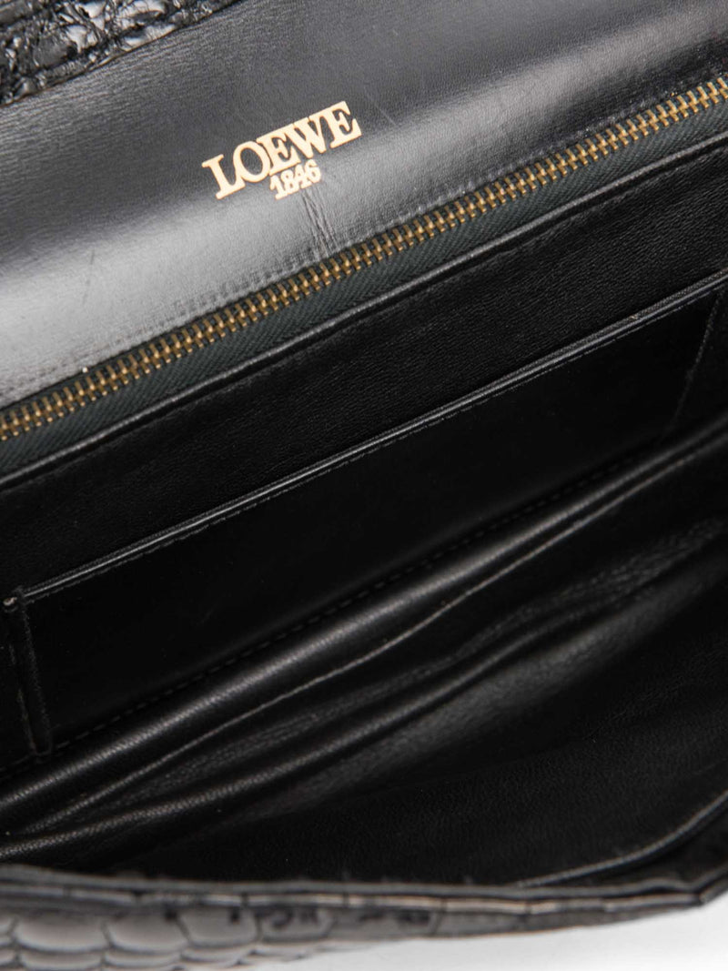 Loewe Crocodile Leather Flap Bag Black Gold-designer resale