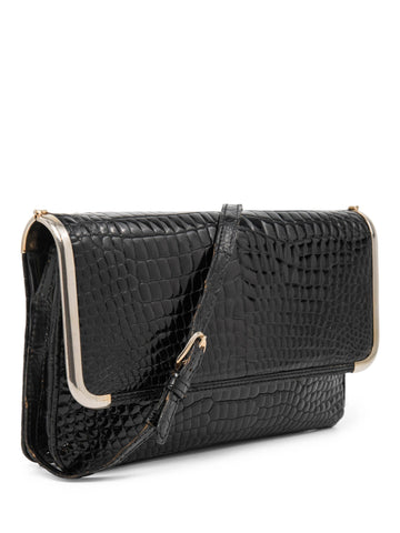 Loewe Crocodile Leather Flap Bag Black Gold-designer resale