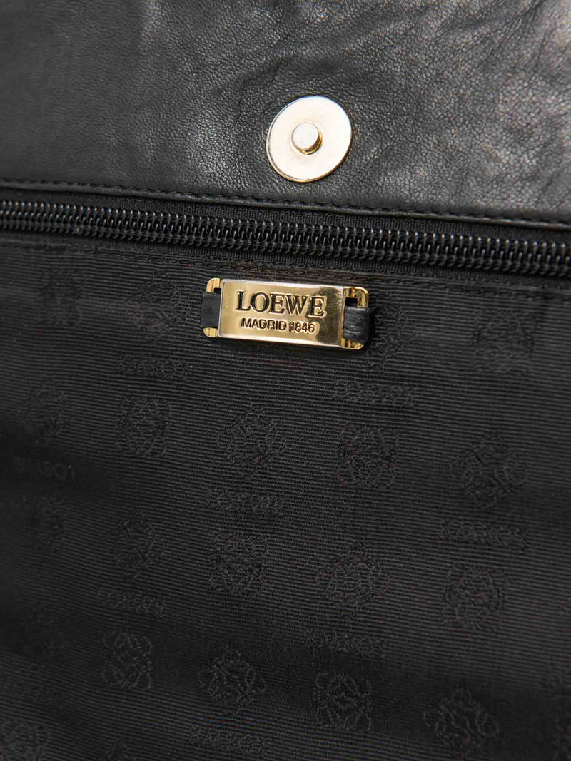 Loewe Logo Animal Print Suede Shopper Bag Black Brown-designer resale