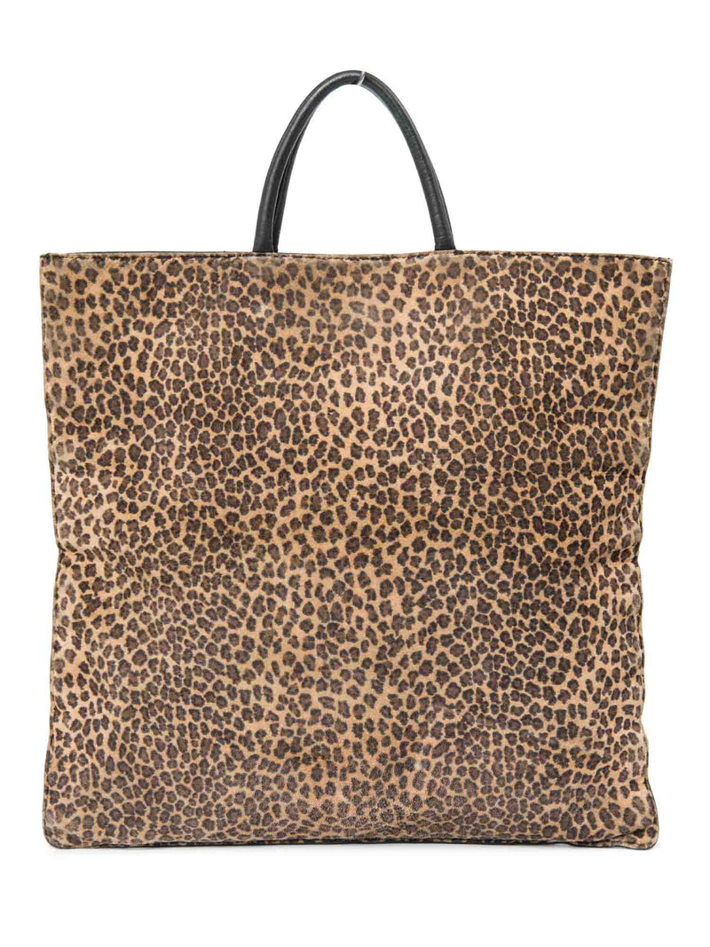 Loewe Logo Animal Print Suede Shopper Bag Black Brown-designer resale