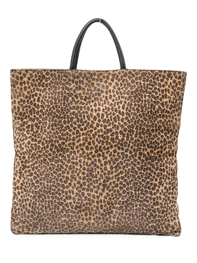 Loewe Logo Animal Print Suede Shopper Bag Black Brown-designer resale