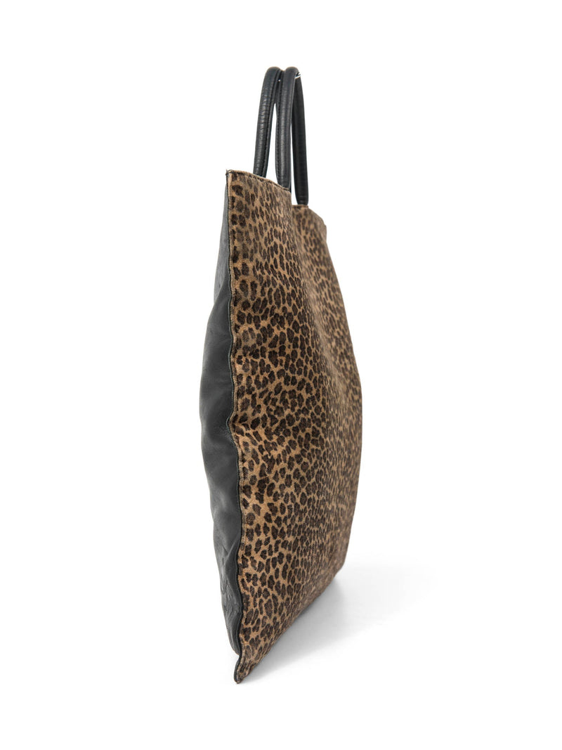 Loewe Logo Animal Print Suede Shopper Bag Black Brown-designer resale