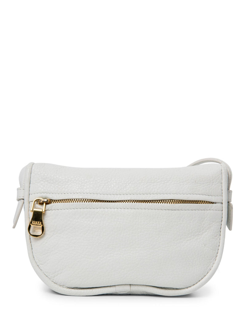 Loewe Logo Pebbled Leather Flap Messenger Bag White-designer resale