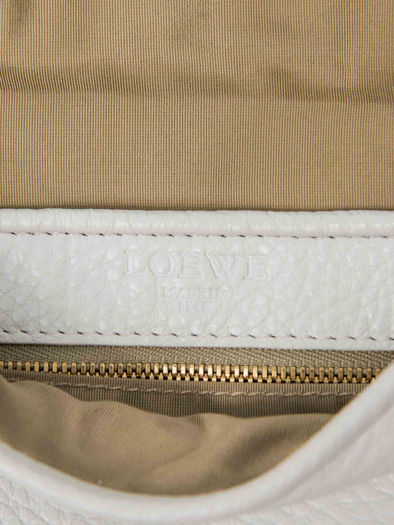 Loewe Logo Pebbled Leather Flap Messenger Bag White-designer resale