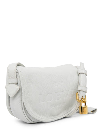 Loewe Logo Pebbled Leather Flap Messenger Bag White-designer resale