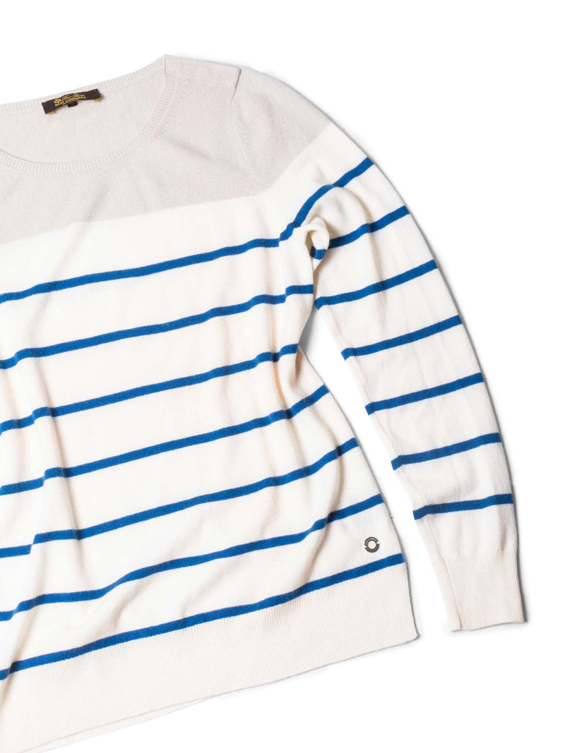 Loro Piana Baby Cashmere Striped Two Tone Unisex Sweater Cream Beige Blue-designer resale