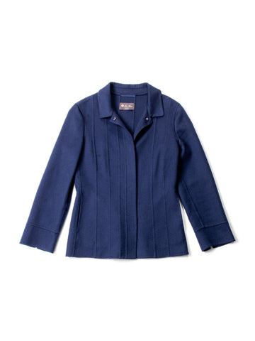 Loro Piana Cashmere Button Up Collared Jacket Blue-designer resale
