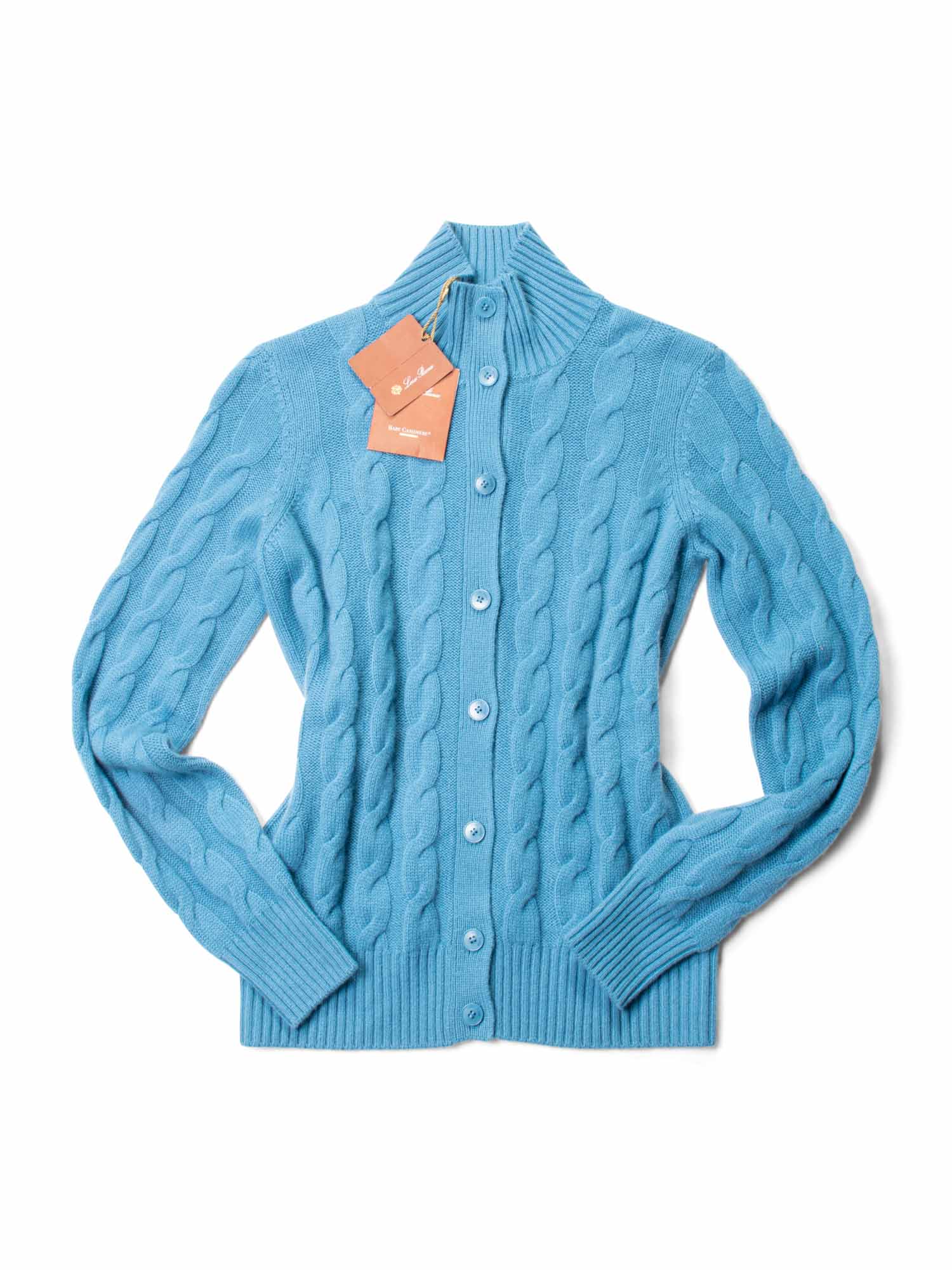 Loro Piana Cashmere Cable Knit Cardigan Blue