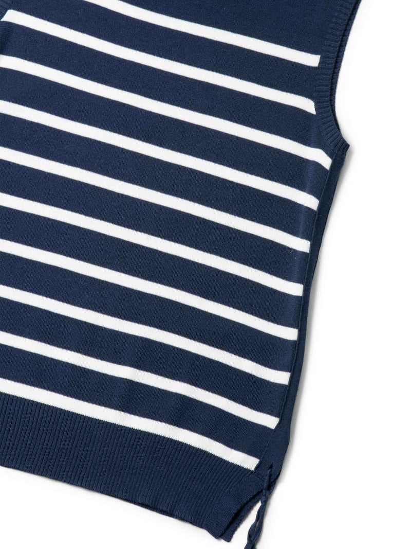 Loro Piana Cashmere Striped Sleeveless Blouse Navy White-designer resale