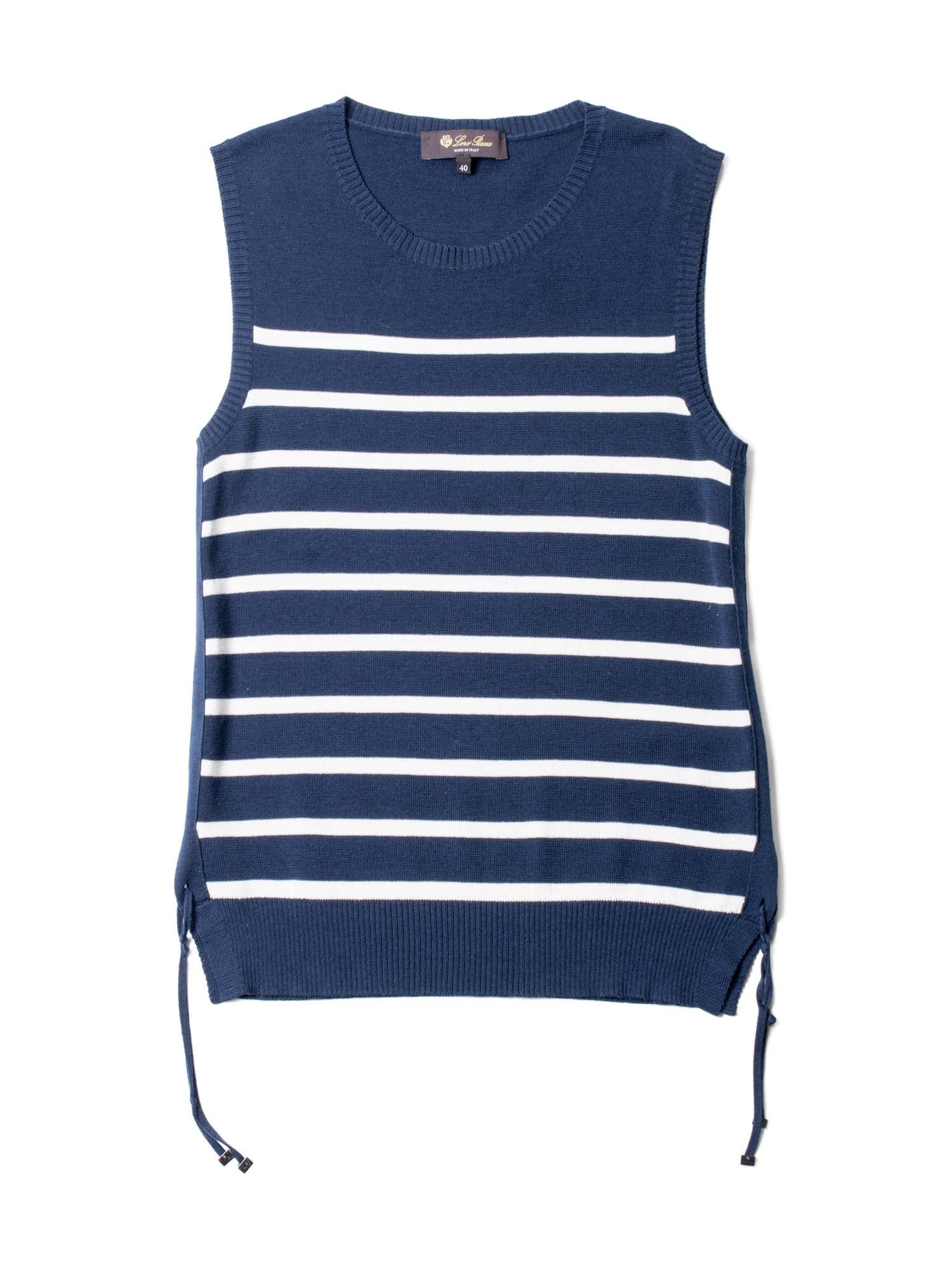 Loro Piana Cashmere Striped Sleeveless Blouse Navy White