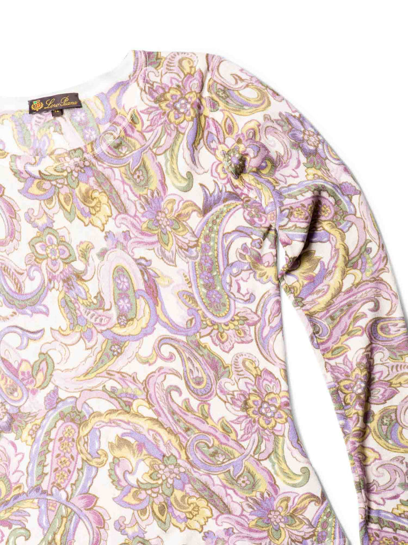 Loro Piana Fine Knit Cashmere Floral Paisley Sweater Beige Multicolor-designer resale