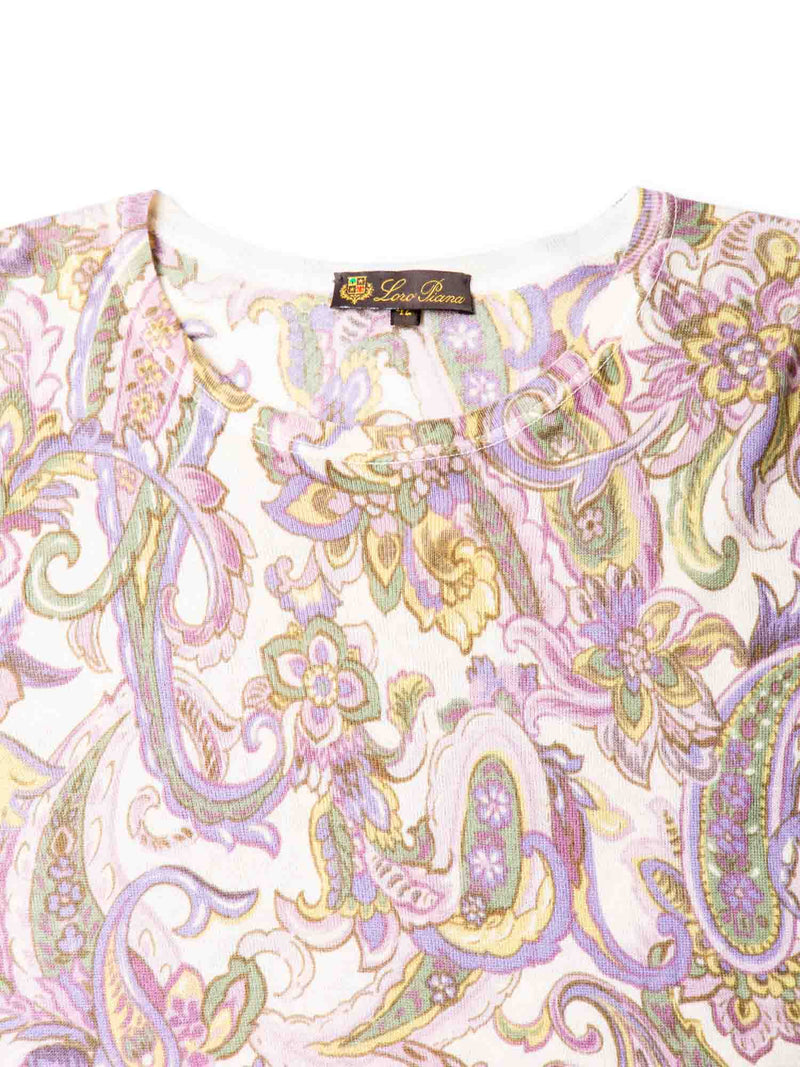 Loro Piana Fine Knit Cashmere Floral Paisley Sweater Beige Multicolor-designer resale