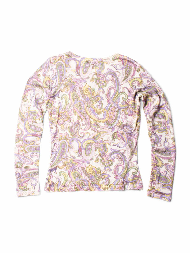 Loro Piana Fine Knit Cashmere Floral Paisley Sweater Beige Multicolor-designer resale