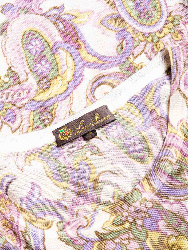 Loro Piana Fine Knit Cashmere Floral Paisley Sweater Beige Multicolor-designer resale