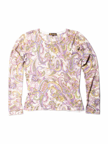 Loro Piana Fine Knit Cashmere Floral Paisley Sweater Beige Multicolor-designer resale