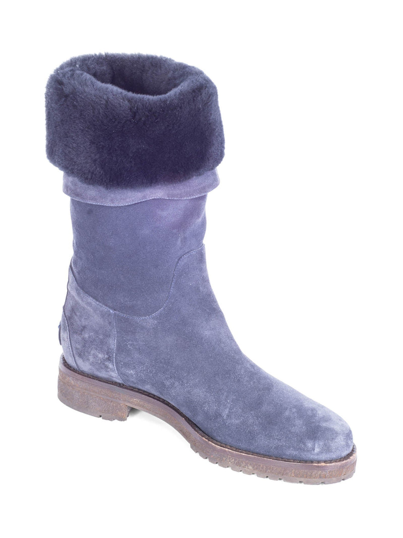 Loro Piana Fur Shearling Boots Navy Blue-designer resale