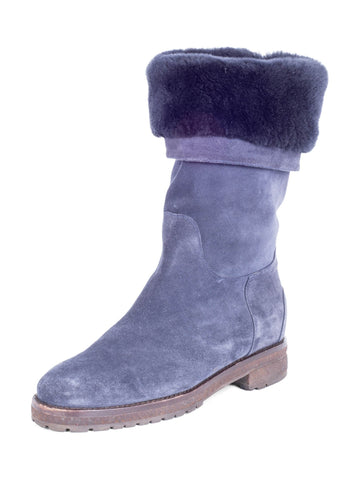 Loro Piana Fur Shearling Boots Navy Blue-designer resale