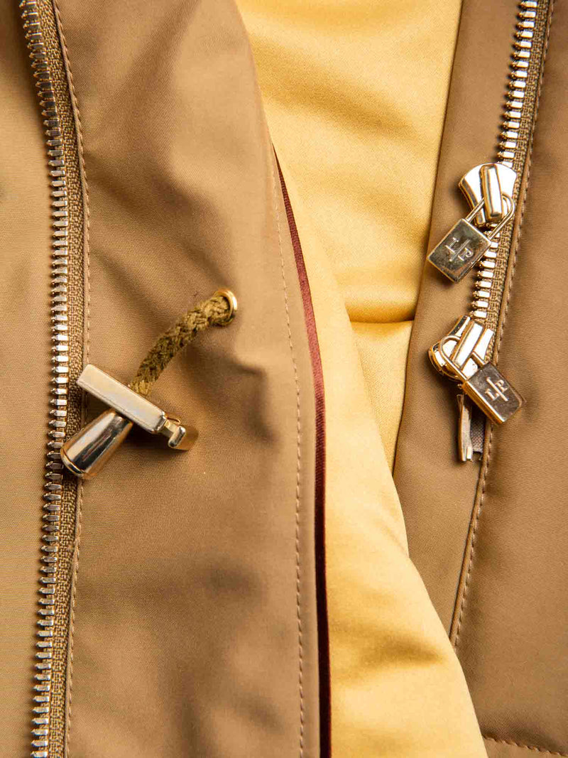 Loro Piana Hooded Pocketed Zippered Utility Jacket Beige Gold-designer resale