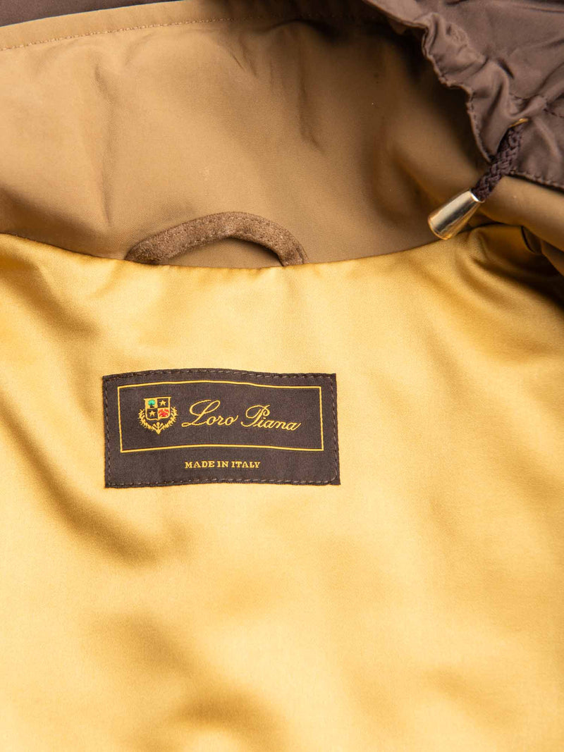 Loro Piana Hooded Pocketed Zippered Utility Jacket Beige Gold-designer resale