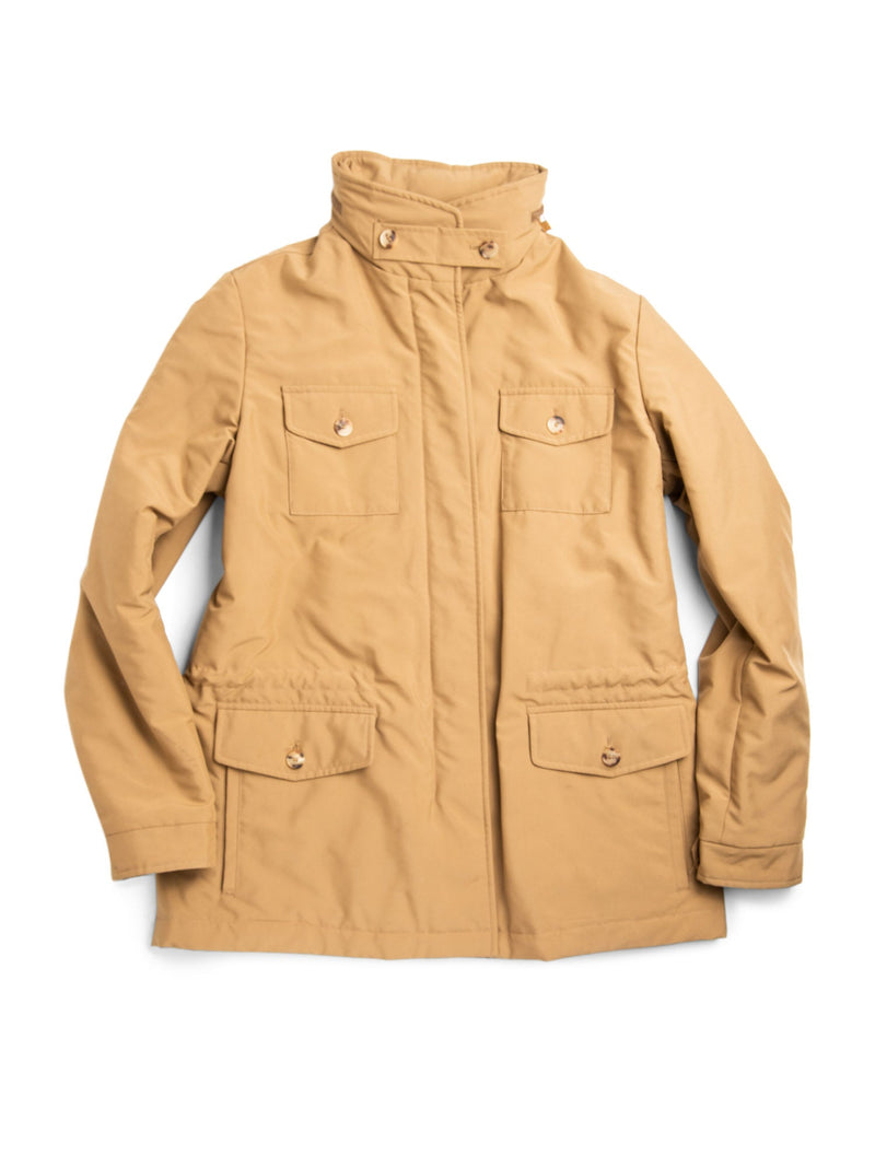 Loro Piana Hooded Pocketed Zippered Utility Jacket Beige Gold-designer resale