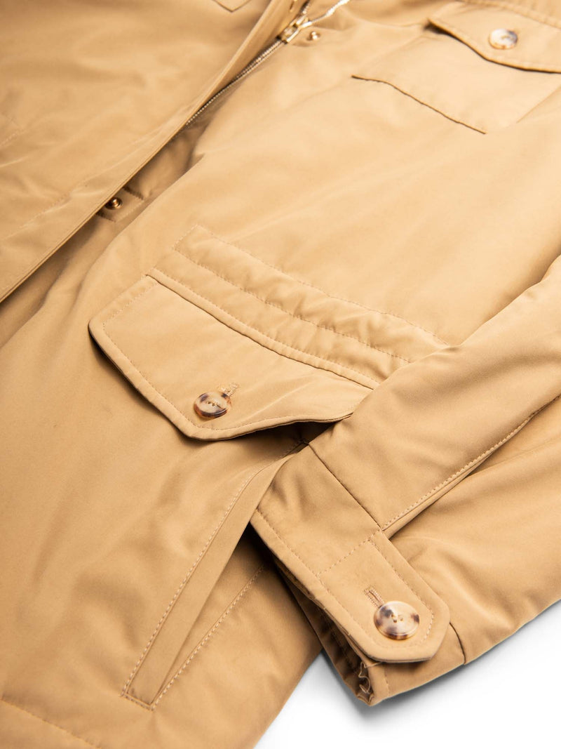 Loro Piana Hooded Pocketed Zippered Utility Jacket Beige Gold-designer resale