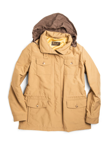 Loro Piana Hooded Pocketed Zippered Utility Jacket Beige Gold-designer resale