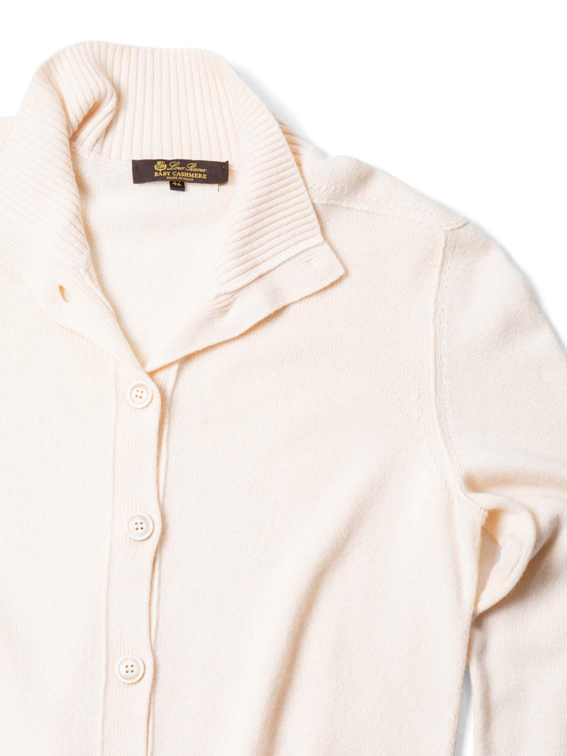 Loro Piana Logo Baby Cashmere Button Up Sweater Ivory-designer resale