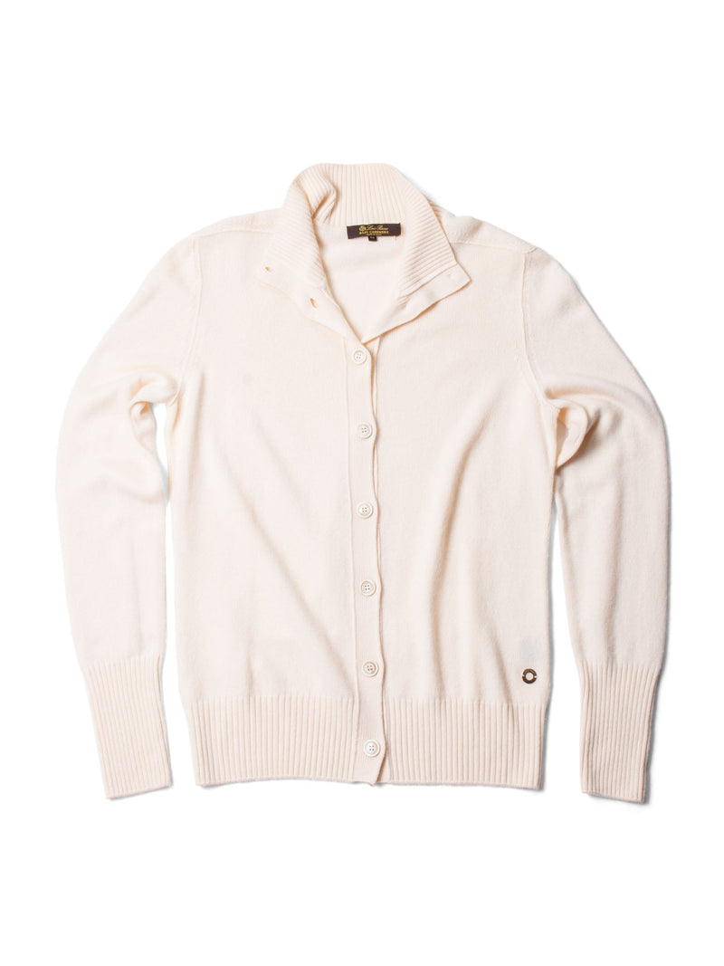 Loro Piana Logo Baby Cashmere Button Up Sweater Ivory