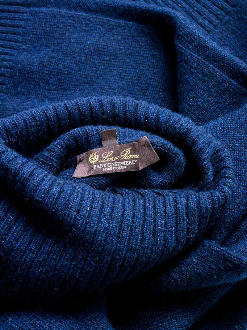 Loro Piana Logo Baby Cashmere Turtleneck Sweater Navy Blue