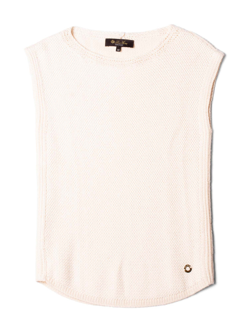 Loro Piana Logo Cashmere Cable Knitted Top Ivory-designer resale