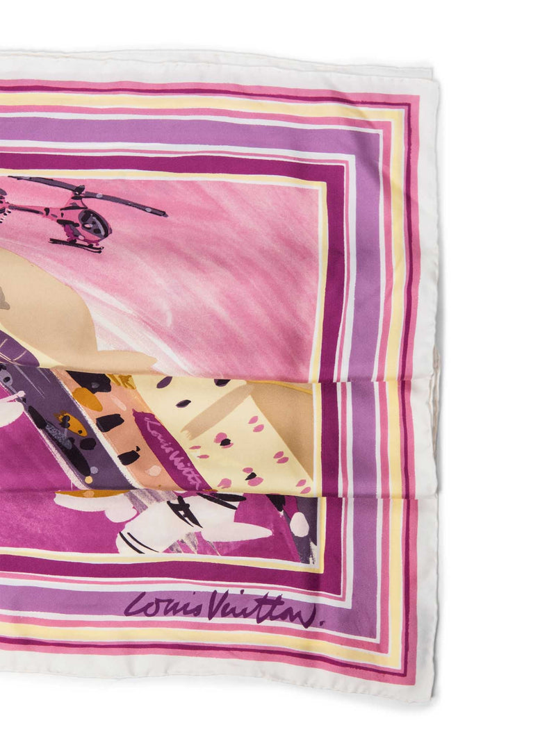 Louis Vuitton Logo Silk Boats Scarf Purple-designer resale