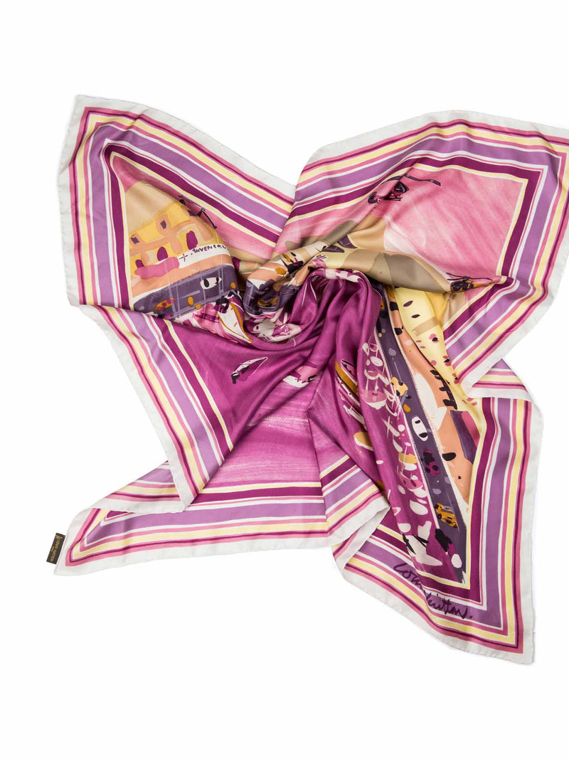 Louis Vuitton Logo Silk Boats Scarf Purple-designer resale
