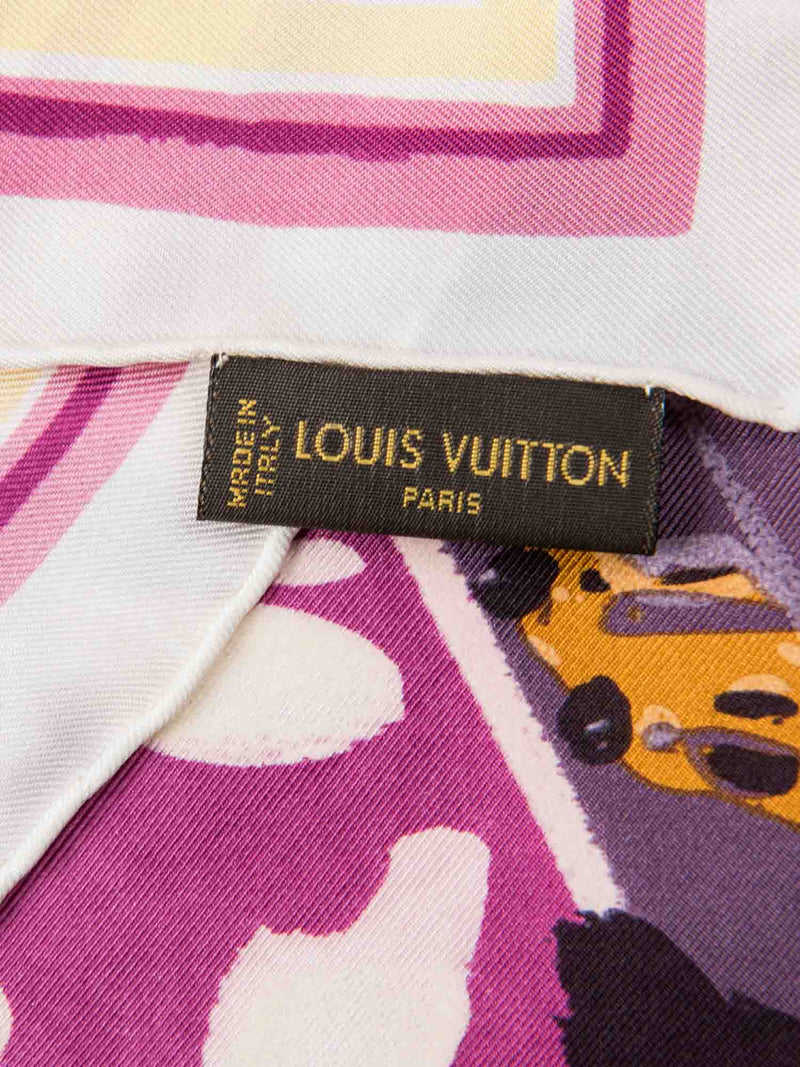 Louis Vuitton Logo Silk Boats Scarf Purple