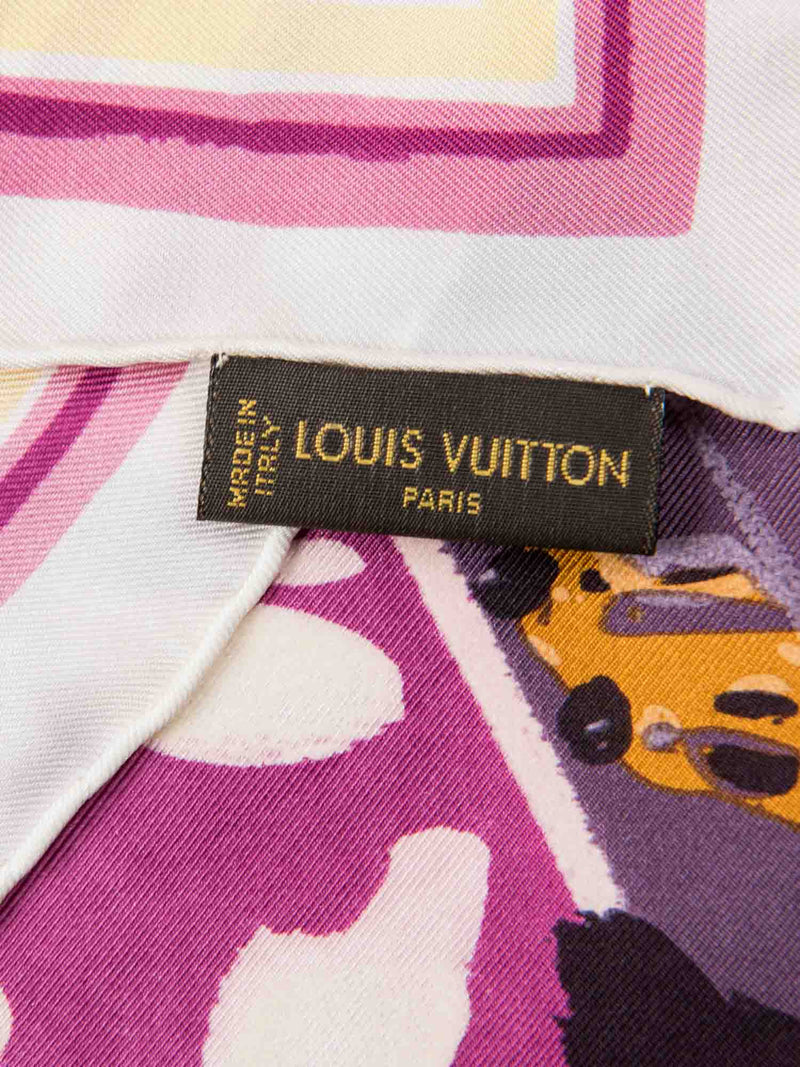 Louis Vuitton Logo Silk Boats Scarf Purple-designer resale