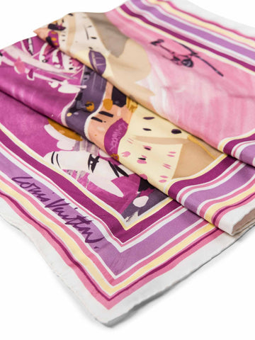 Louis Vuitton Logo Silk Boats Scarf Purple-designer resale