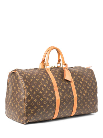 Louis Vuitton Monogram Leather Keepall Bag 55 Brown-designer resale