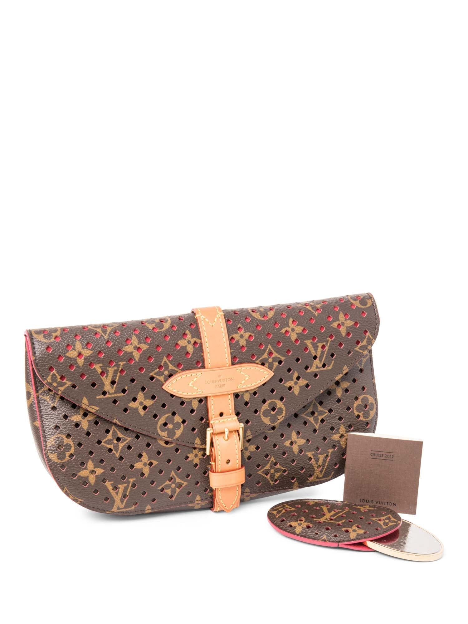 Louis Vuitton Monogram Perforated Clutch Bag Brown Red-designer resale