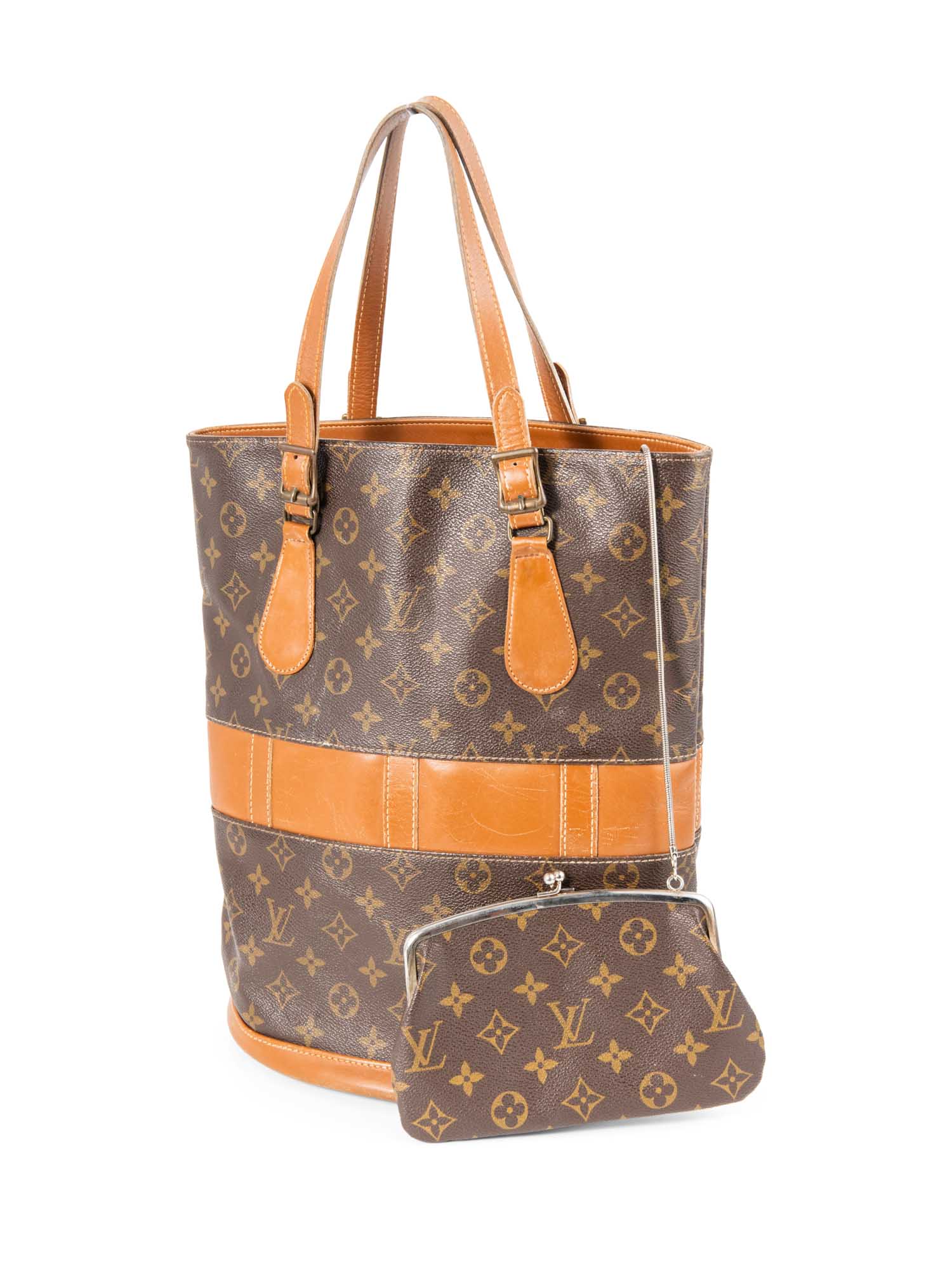 Louis Vuitton Monogram Top Handle Bucket Bag with Wallet Brown