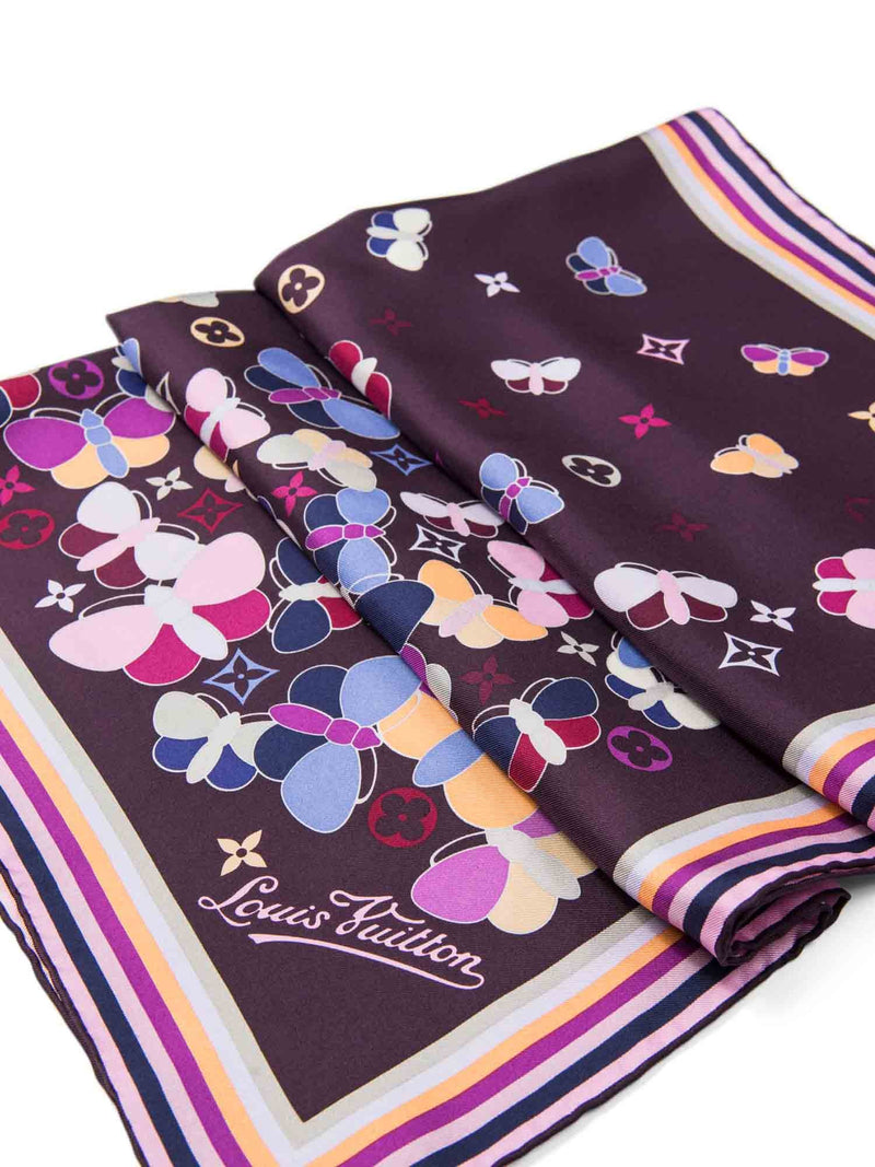 Louis Vuitton Silk Multicolor Monogram Butterfly Scarf Purple