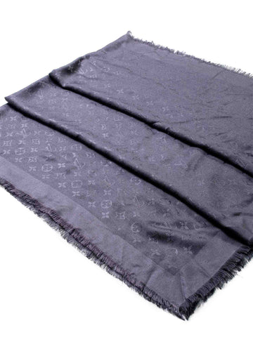 Louis Vuitton Silk Wool Monogram Shawl Navy Grey-designer resale