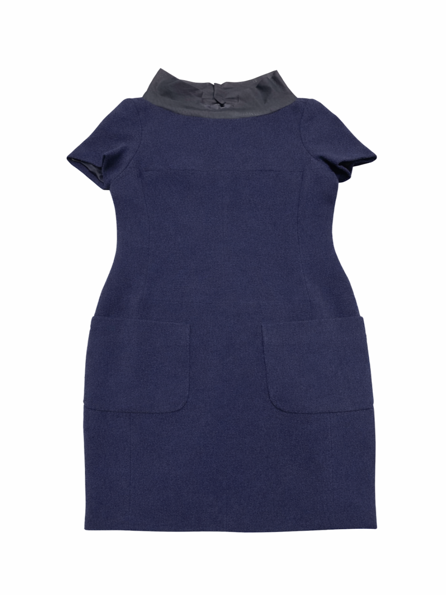 CHANEL CC Logo High Collar Tweed Dress Navy Blue