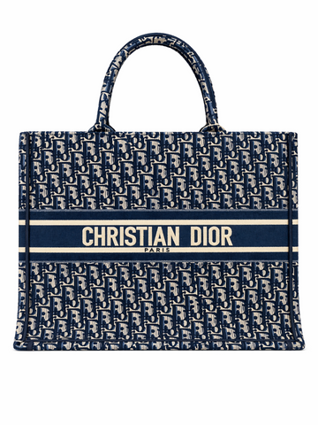 Christian Dior Book Tote Oblique Embroidered Bag Blue