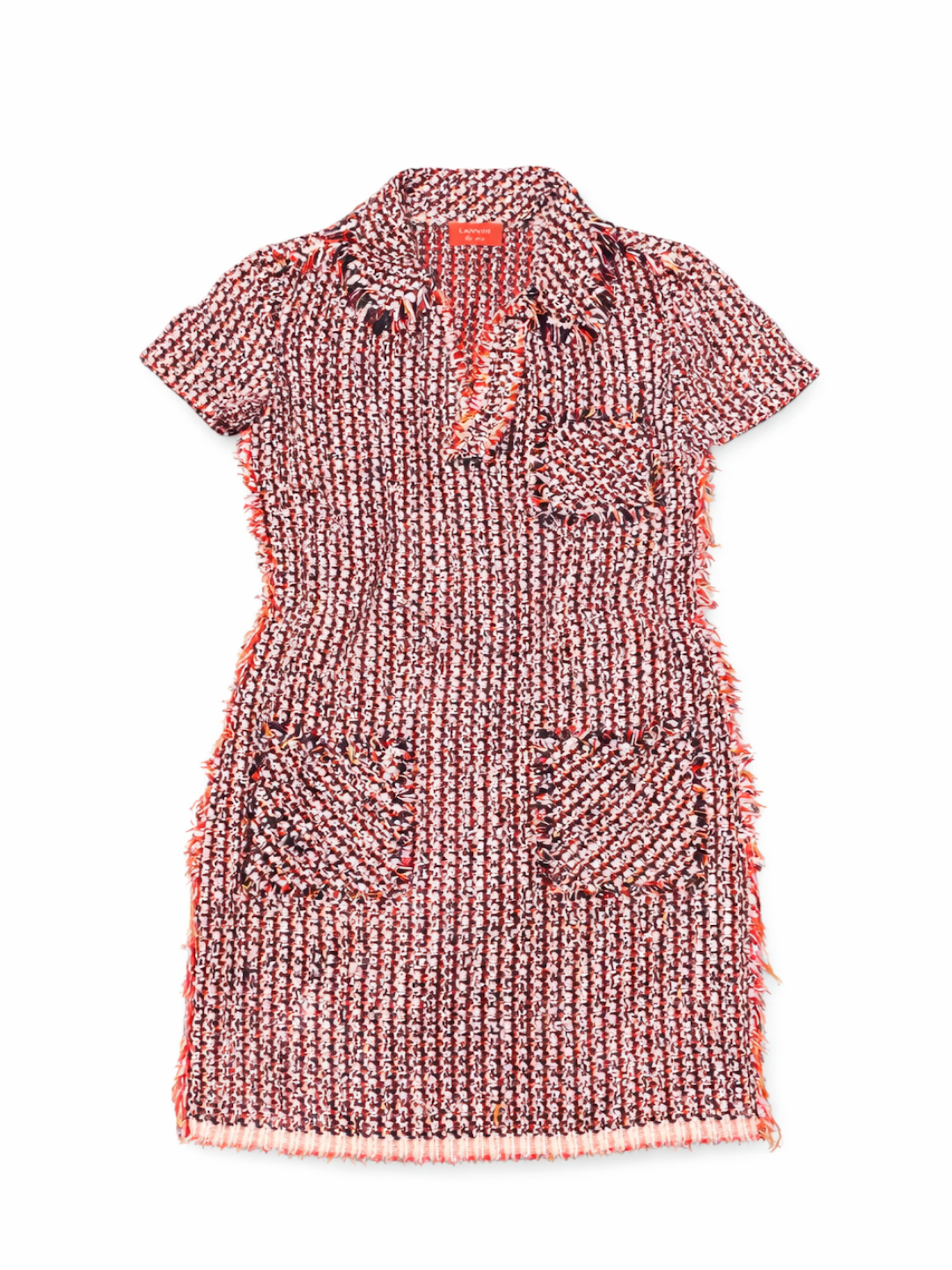 Lanvin 2012 Runway Boucle Tweed Fringe Mini Dress Red