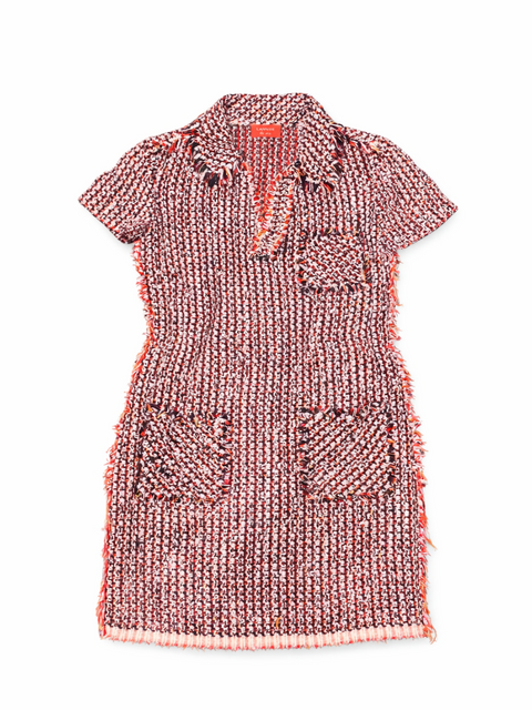 Lanvin 2012 Runway Boucle Tweed Fringe Mini Dress Red