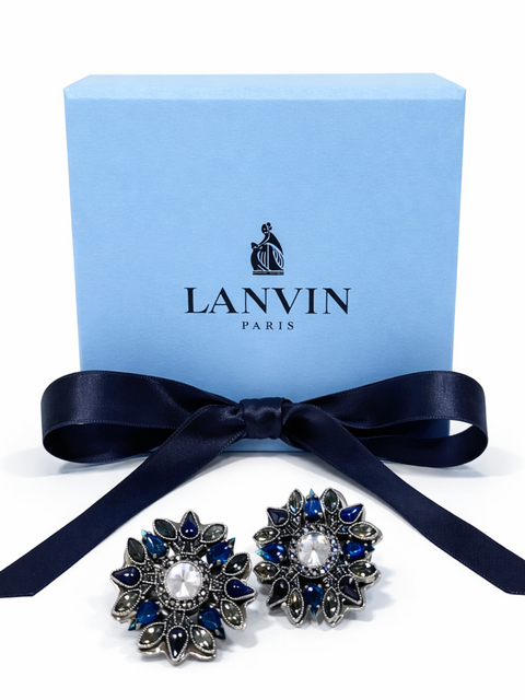 Lanvin Rhinestone Gripoix Clip-On Earrings Blue Black