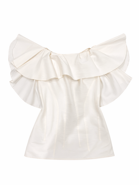 Lanvin Runway Silk Linen Angel Flared Blouse Ivory White