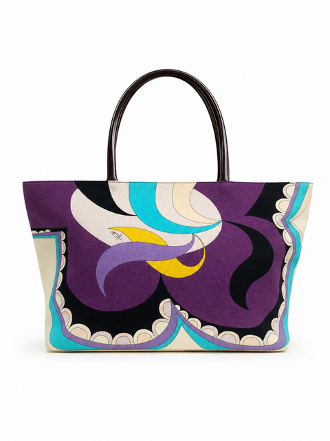 Emilio Pucci Signed Canvas Shopper Bag Multicolor