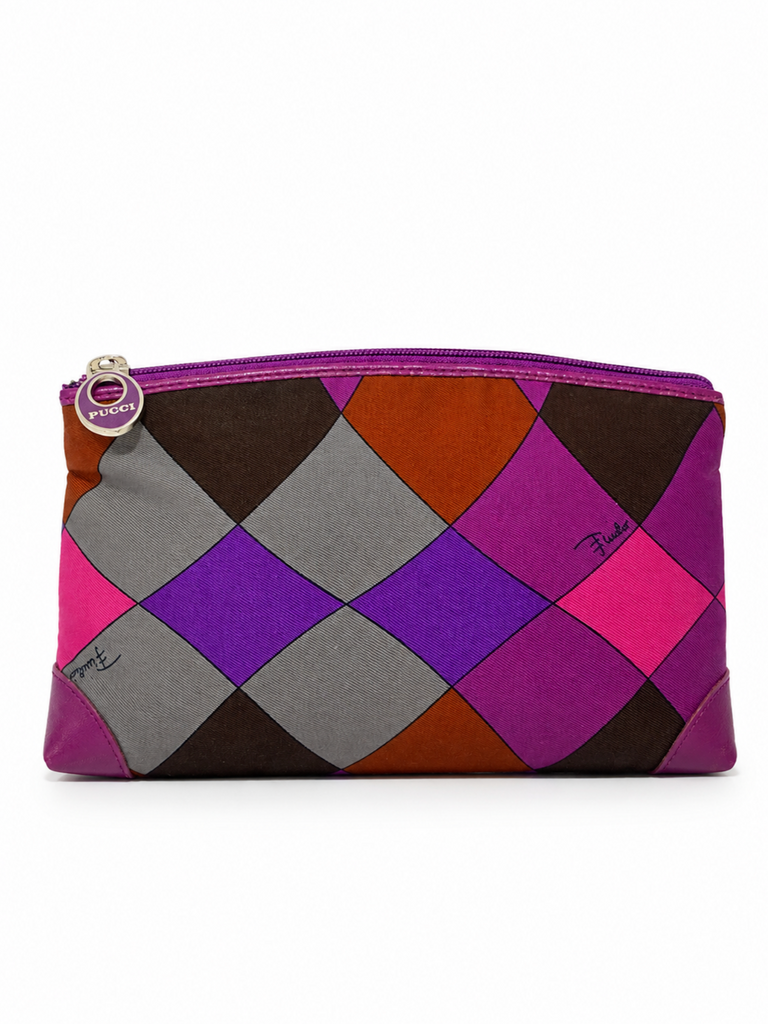 Emilio Pucci Signed Geometric Canvas Clutch Purple Multicolor