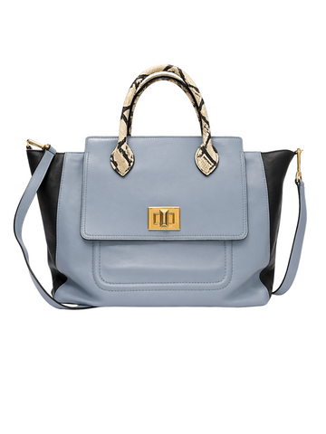Emilio Pucci Leather Genuine Snakeskin Top Handle Bag Blue